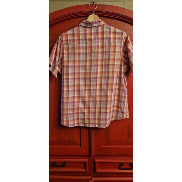 Wrangler Wrancher Large Western Shirt Pearl Snaps Pink Red Rodeo 4H Horse EUC - Picture 2 of 5